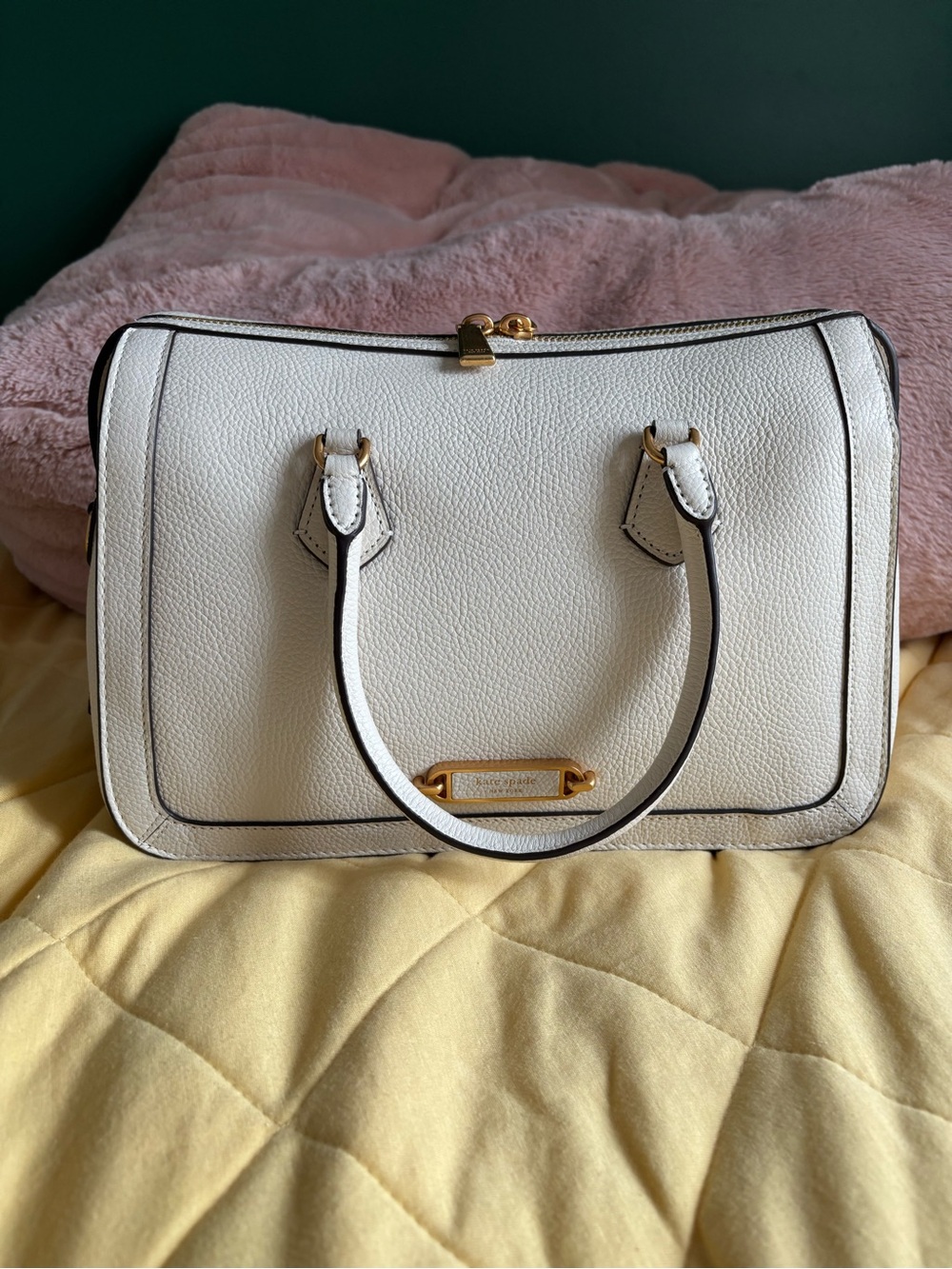 kate spade Gramercy Pebbled Leather Medium Satchel in Halo White